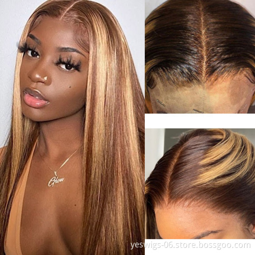Mink Brazilian Cuticle Aligned Pre Plucked Highlight Human Hair Wigs Cheap 5x5 Full Hd Lace Closure Wig for black women In Stock